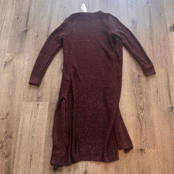 White House Black Market “Sequin Duster” Deep Burgundy Long Cardigan Sweater - Picture 8 of 8